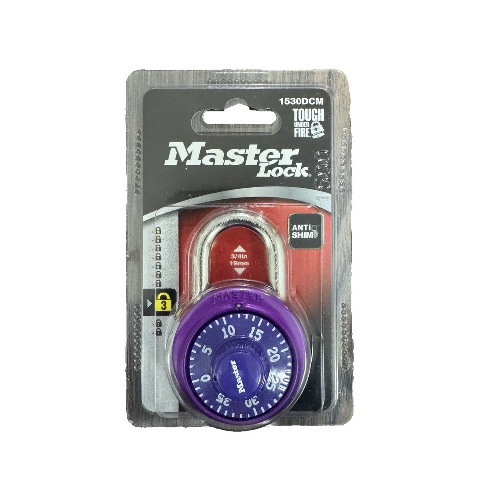 NIP Master Lock 1530DCM Purple Anti Shim 3 Number 1-7/8"W Combination Lock